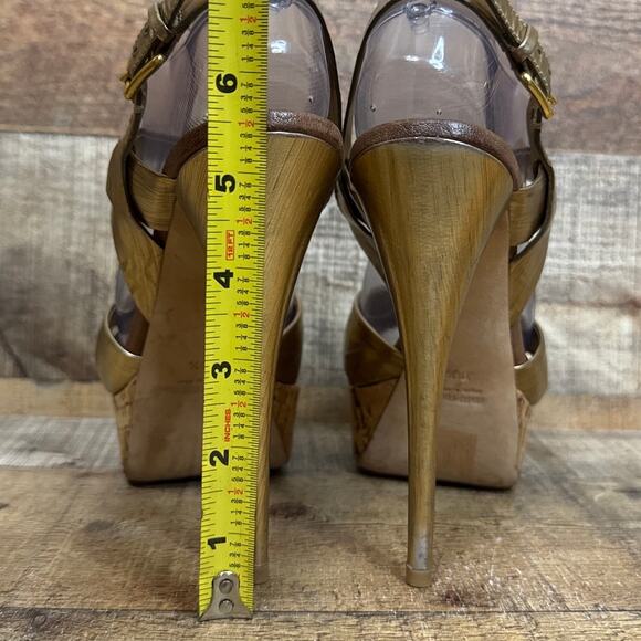 Miu Miu Gold Strappy Stiletto Open Toe Heels Cork Sole Size 39.5 9.5 - Picture 10 of 14